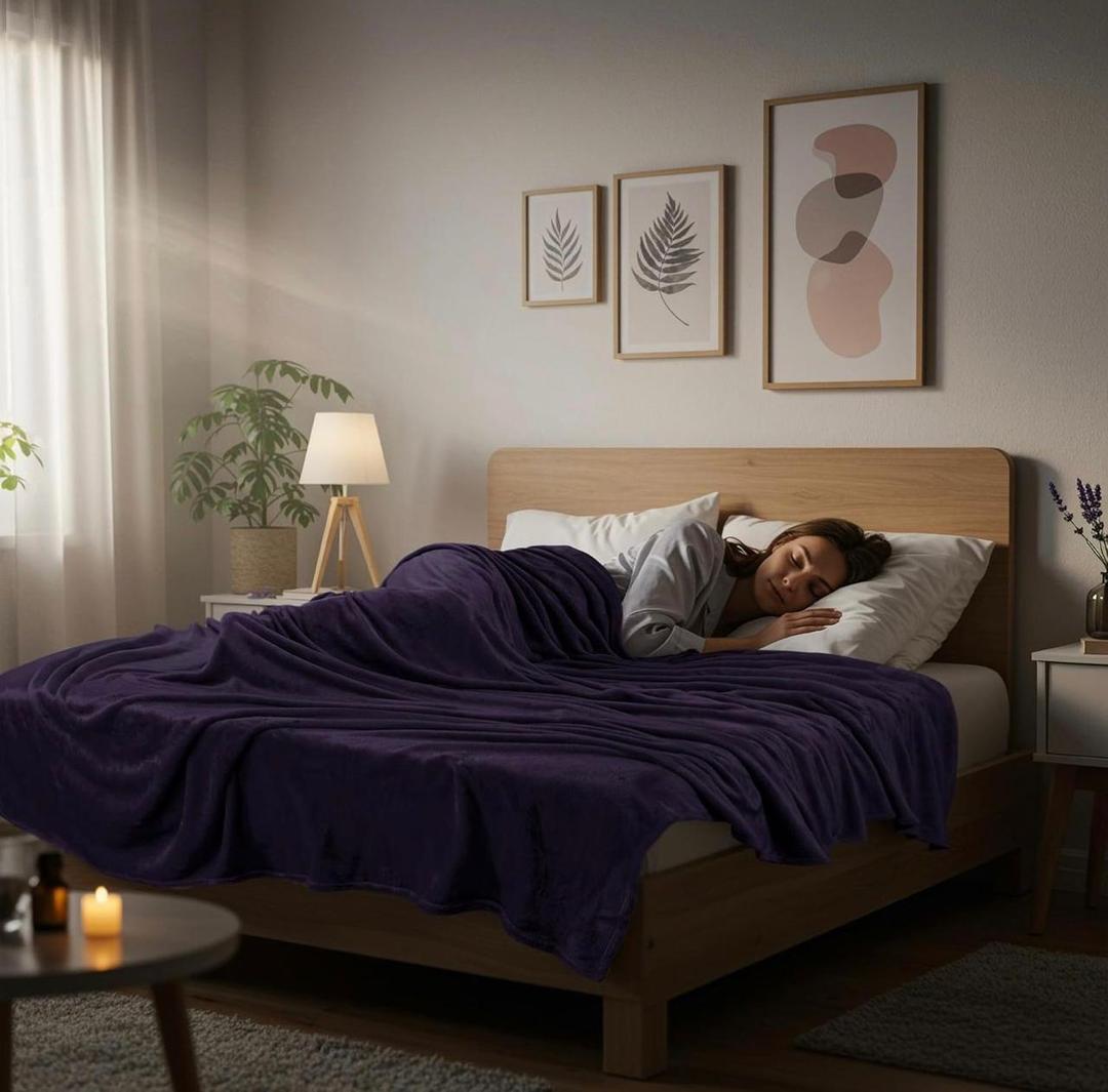 Purple Fleece Plain Double Bed Blanket