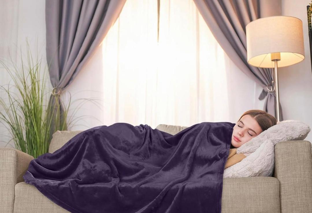Purple Fleece Plain Double Bed Blanket