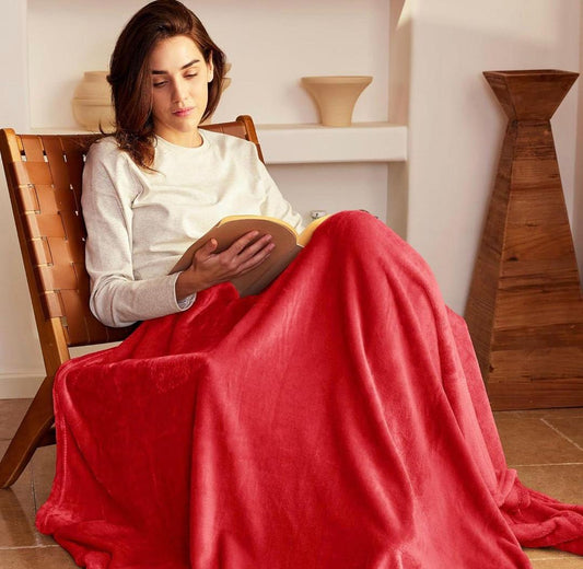 Red Fleece Plain Double Bed Blanket